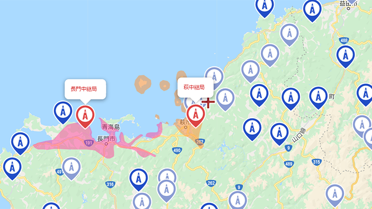 山口県北部の地デジの電波