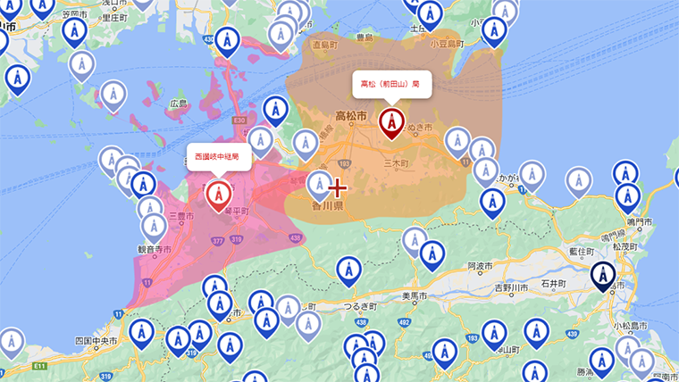 香川県の地デジの電波