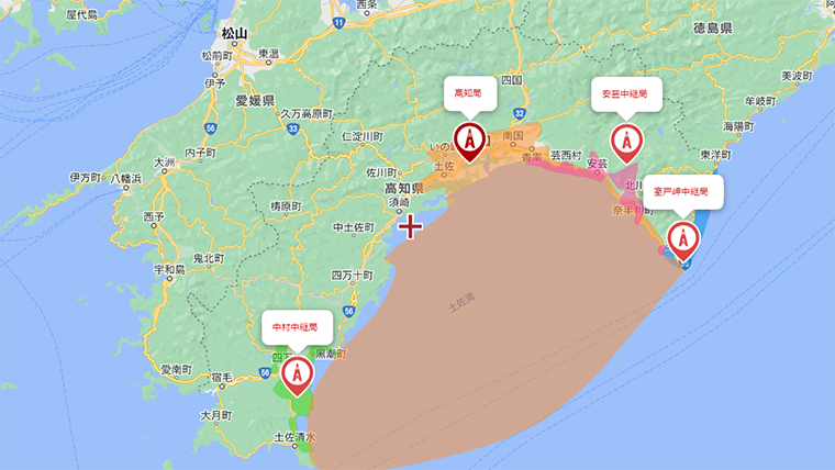 高知県の地デジの電波
