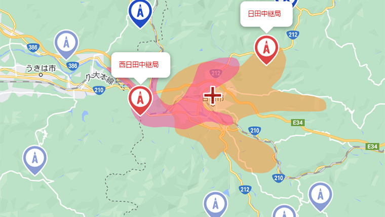 日田市の地デジの電波