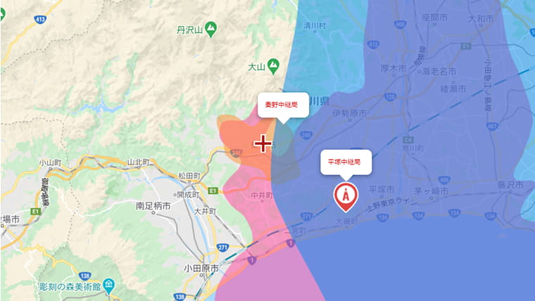 秦野市のテレビの電波
