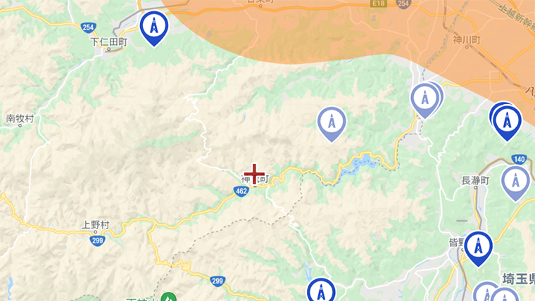 神流町の地デジの電波
