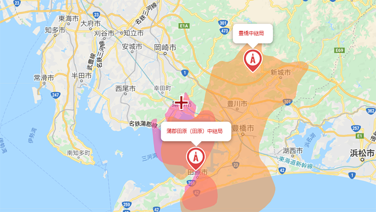 蒲郡市の地デジの電波