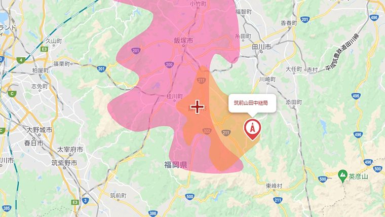 嘉麻市の地デジの電波の範囲