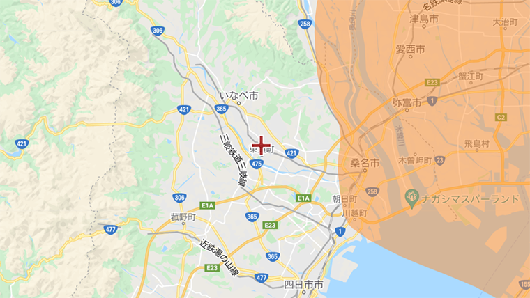 東員町のテレビ愛知の電波の範囲