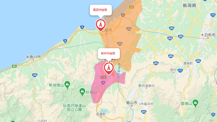 妙高市の地デジの電波