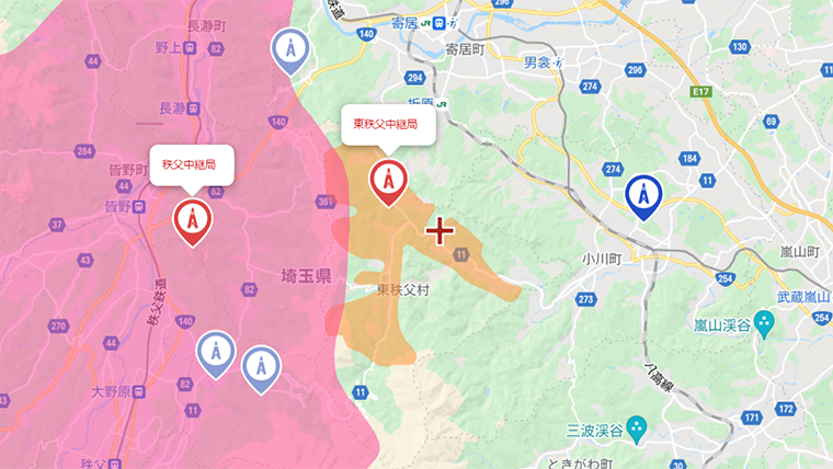 東秩父村の地デジの電波