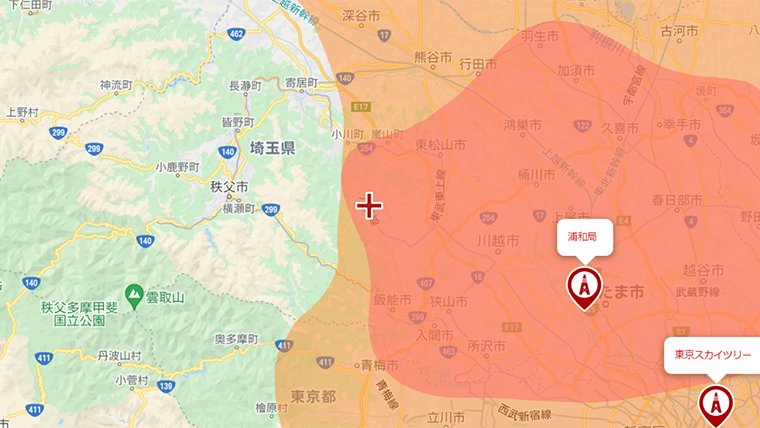 越生町の地デジの電波