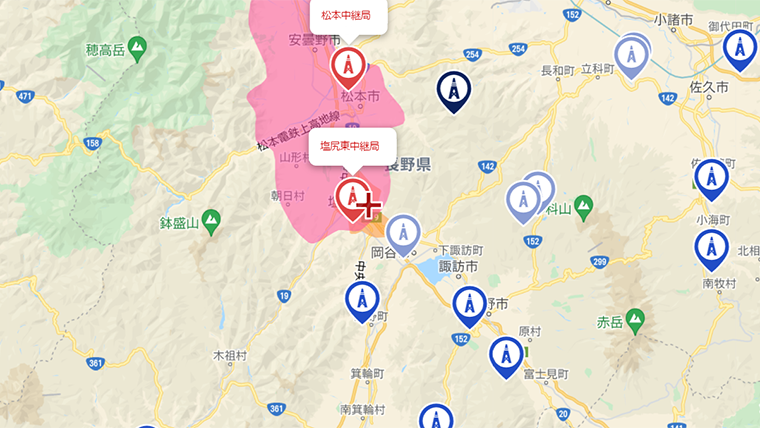 塩尻市の地デジの電波