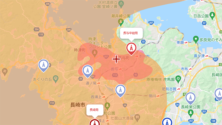 長与町の地デジの電波