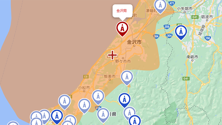 白山市の地デジの電波