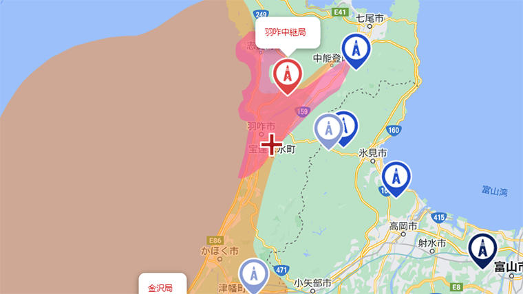 宝達志水町の地デジの電波