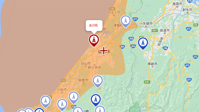 金沢市の地デジの電波