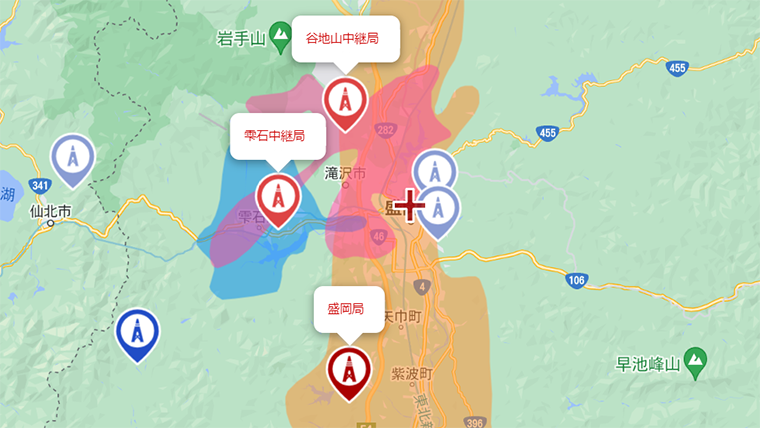 盛岡市の地デジの電波