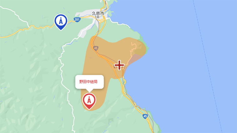 野田村の地デジの電波