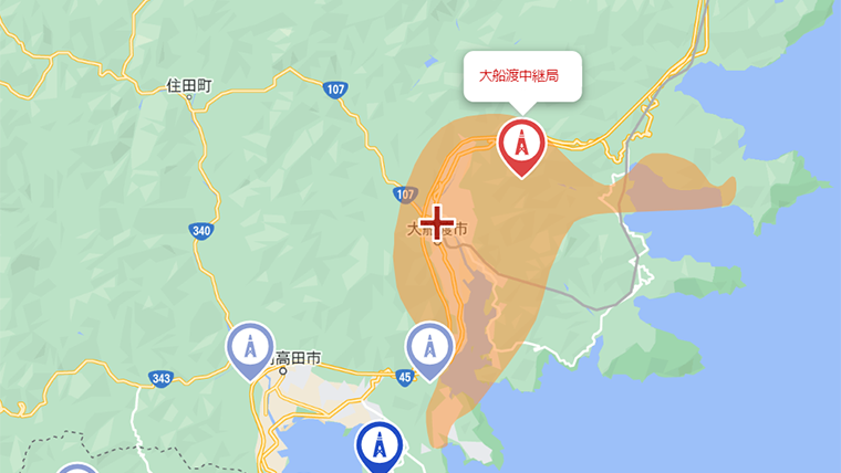 大船渡市の地デジの電波