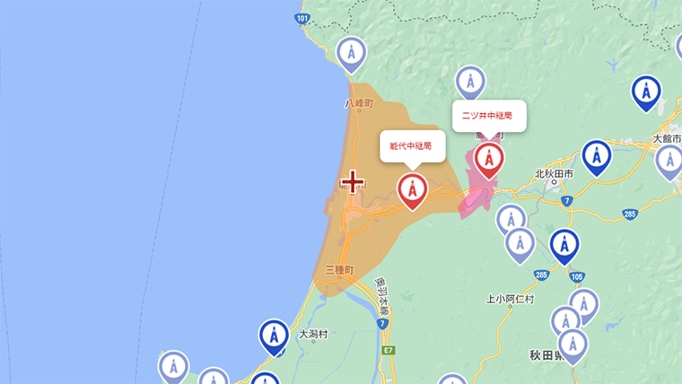 能代市の地デジの電波