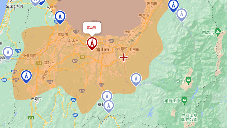 立山町の地デジの電波