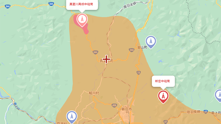 真室川町の地デジの電波