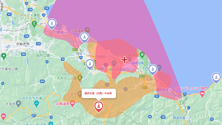東かがわ市の地デジの電波