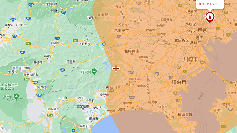 神奈川県に届く東京スカイツリーの民法の電波の範囲